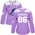 Cheap Adidas Lightning #86 Nikita Kucherov Purple Authentic Fights Cancer Women's 2020 Stanley Cup Champions Stitched NHL Jersey