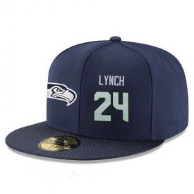 Wholesale Cheap Seattle Seahawks #24 Marshawn Lynch Snapback Cap NFL Player Navy Blue with Gray Number Stitched Hat