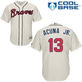 Wholesale Cheap Braves #13 Ronald Acuna Jr. Cream Cool Base Stitched Youth MLB Jersey
