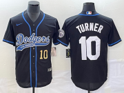 Wholesale Cheap Men's Los Angeles Dodgers #10 Justin Turner Number Black With Patch Cool Base Stitched Baseball Jersey