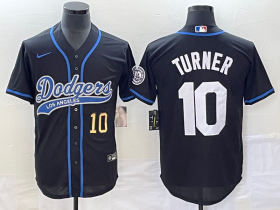 Wholesale Cheap Men\'s Los Angeles Dodgers #10 Justin Turner Number Black With Patch Cool Base Stitched Baseball Jersey