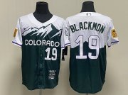 Wholesale Cheap Men's Colorado Rockies #19 Charlie Blackmon Green 2022 City Connect Cool Base Stitched Jersey
