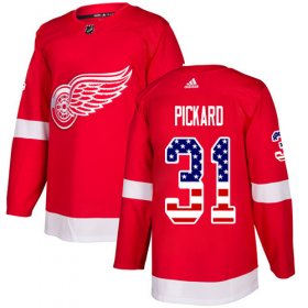 Wholesale Cheap Adidas Red Wings #31 Calvin Pickard Red Home Authentic USA Flag Stitched NHL Jersey