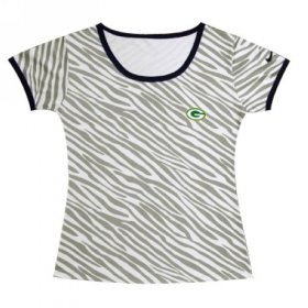 Wholesale Cheap Women\'s Nike Green Bay Packers Chest Embroidered Logo Zebra Stripes T-Shirt