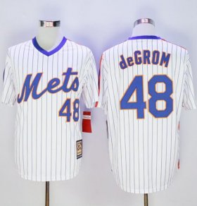 Wholesale Cheap Mets #48 Jacob DeGrom White(Blue Strip) Cooperstown Stitched MLB Jersey