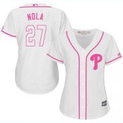 Wholesale Cheap Phillies #27 Aaron Nola White/Pink Fashion Women's Stitched MLB Jersey