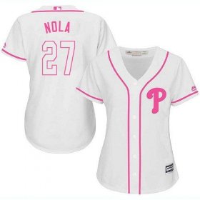 Wholesale Cheap Phillies #27 Aaron Nola White/Pink Fashion Women\'s Stitched MLB Jersey