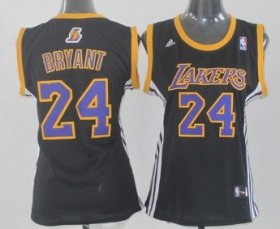 Wholesale Cheap Los Angeles Lakers #24 Kobe Bryant Black With Purple Womens Jersey