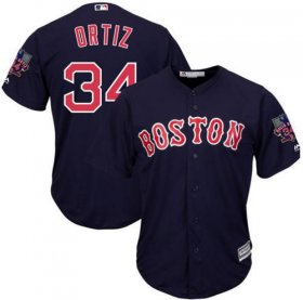 Wholesale Cheap Red Sox #34 David Ortiz Navy Blue New Cool Base with Retirement Patch Stitched MLB Jersey