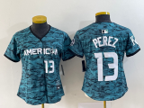 Wholesale Cheap Women's Kansas City Royals #13 Salvador Perez Teal 2023 All Star Cool Base With Patch Stitched Baseball Jersey