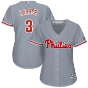 Wholesale Cheap Phillies #3 Bryce Harper Grey Road Women's Stitched MLB Jersey