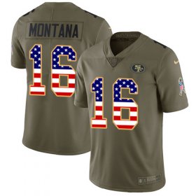 Wholesale Cheap Nike 49ers #16 Joe Montana Olive/USA Flag Men\'s Stitched NFL Limited 2017 Salute To Service Jersey