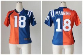 Wholesale Cheap Nike Broncos #18 Peyton Manning Orange/Blue Women\'s Stitched NFL Elite Split Colts Jersey