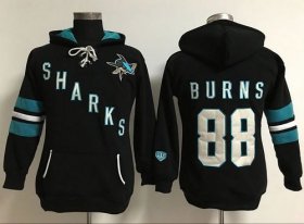 Wholesale Cheap San Jose Sharks #88 Brent Burns Black Women\'s Old Time Heidi NHL Hoodie