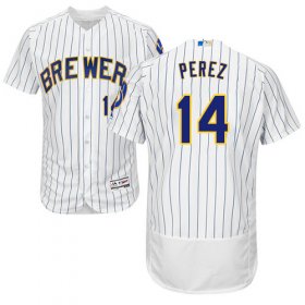 Wholesale Cheap Brewers #14 Hernan Perez White Strip Flexbase Authentic Collection Stitched MLB Jersey