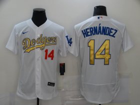 Wholesale Cheap Men\'s Los Angeles Dodgers #14 Enrique Hernandez White Gold Sttiched Nike MLB Flex Base Jersey