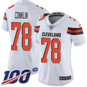 Wholesale Cheap Nike Browns #78 Jack Conklin White Women's Stitched NFL 100th Season Vapor Untouchable Limited Jersey