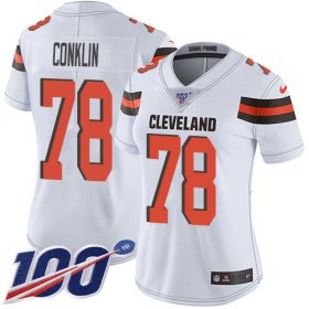 Wholesale Cheap Nike Browns #78 Jack Conklin White Women\'s Stitched NFL 100th Season Vapor Untouchable Limited Jersey