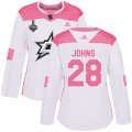 Cheap Adidas Stars #28 Stephen Johns White/Pink Authentic Fashion Women's 2020 Stanley Cup Final Stitched NHL Jersey