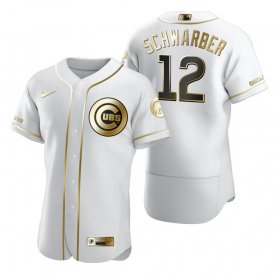 Wholesale Cheap Chicago Cubs #12 Kyle Schwarber White Nike Men\'s Authentic Golden Edition MLB Jersey