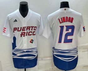 Cheap Men\'s Puerto Rico Baseball #23 Francisco Lindor White 2023 World Baseball Classic Stitched Jersey