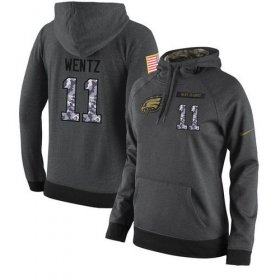 Wholesale Cheap NFL Women\'s Nike Philadelphia Eagles #11 Carson Wentz Stitched Black Anthracite Salute to Service Player Performance Hoodie
