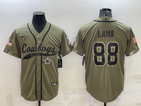Wholesale Cheap Men\'s Dallas Cowboys #88 CeeDee Lamb 2022 Olive Salute to Service Cool Base Stitched Baseball Jersey