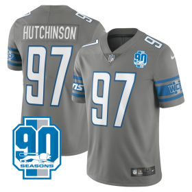 Wholesale Cheap Men\'s Detroit Lions #97 Aidan Hutchinson Grey 2023 90th Anniversary Vapor Untouchable Limited Stitched Jersey