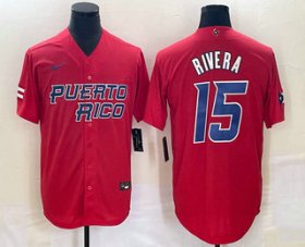 Cheap Men\'s Puerto Rico Baseball #15 Emmanuel Rivera 2023 Red World Classic With Patch Stitched Jersey