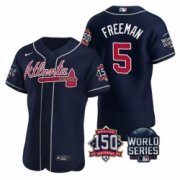 Wholesale Cheap Men Atlanta Braves 5 Freddie Freeman 2021 Navy World Series With 150th Anniversary Patch Stitched Baseball Jersey