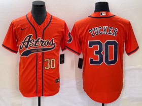 Wholesale Cheap Men\'s Houston Astros #30 Kyle Tucker Number Orange With Patch Cool Base Stitched Baseball Jersey