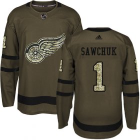 Wholesale Cheap Adidas Red Wings #1 Terry Sawchuk Green Salute to Service Stitched NHL Jersey