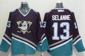 Wholesale Cheap Ducks #13 Teemu Selanne Purple/Turquoise CCM Throwback Stitched NHL Jersey