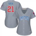 Wholesale Cheap Cubs #21 Sammy Sosa Grey Road Women's Stitched MLB Jersey