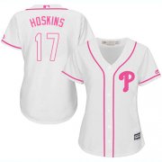 Wholesale Cheap Phillies #17 Rhys Hoskins White/Pink Fashion Women's Stitched MLB Jersey