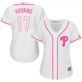 Wholesale Cheap Phillies #17 Rhys Hoskins White/Pink Fashion Women\'s Stitched MLB Jersey