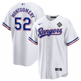 Men\'s Texas Rangers #52 Jordan Montgomery White 2023 World Series Stitched Baseball Jersey