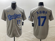 Cheap Men's Los Angeles Dodgers #17 Number Grey Cool Base Stitched Jersey