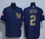 Wholesale Cheap Yankees #2 Derek Jeter Denim Blue Salute to Service Stitched MLB Jersey