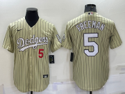 Wholesale Cheap Men's Los Angeles Dodgers #5 Freddie Freeman Number Cream Pinstripe Stitched MLB Cool Base Nike Jersey