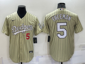 Wholesale Cheap Men\'s Los Angeles Dodgers #5 Freddie Freeman Number Cream Pinstripe Stitched MLB Cool Base Nike Jersey