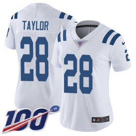 Wholesale Cheap Nike Colts #28 Jonathan Taylor White Women\'s Stitched NFL 100th Season Vapor Untouchable Limited Jersey