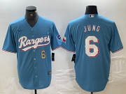 Cheap Men's Texas Rangers #6 Josh Jung Number Light Blue Team Logo Cool Base Jersey
