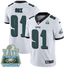 Wholesale Cheap Nike Eagles #91 Fletcher Cox White Super Bowl LII Champions Youth Stitched NFL Vapor Untouchable Limited Jersey