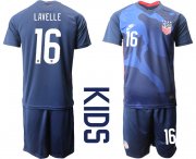 Wholesale Cheap Youth 2020-2021 Season National team United States away blue 16 Soccer Jersey