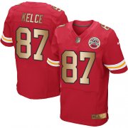 Wholesale Cheap Nike Chiefs #87 Travis Kelce Red Team Color Men's Stitched NFL Elite Gold Jersey