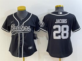 Wholesale Cheap Women\'s Las Vegas Raiders #28 Josh Jacobs Black With Patch Cool Base Stitched Baseball Jersey(Run Small)
