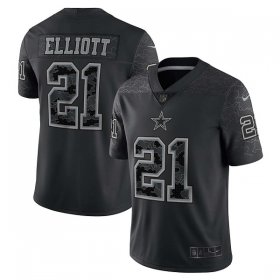 Wholesale Cheap Men\'s Dallas Cowboys #21 Ezekiel Elliott Black Reflective Limited Stitched Football Jersey