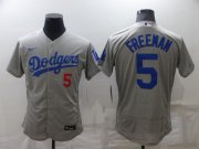 Wholesale Cheap Men's Los Angeles Dodgers #5 Freddie Freeman Grey Flex Base Stitched Jersey