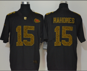 Wholesale Cheap Men\'s Kansas City Chiefs #15 Patrick Mahomes Black 2020 Nike Flocked Leopard Print Vapor Limited NFL Jersey